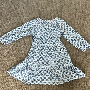 J. Crew Blue and White Casual Sundress with Bishop Sleeves